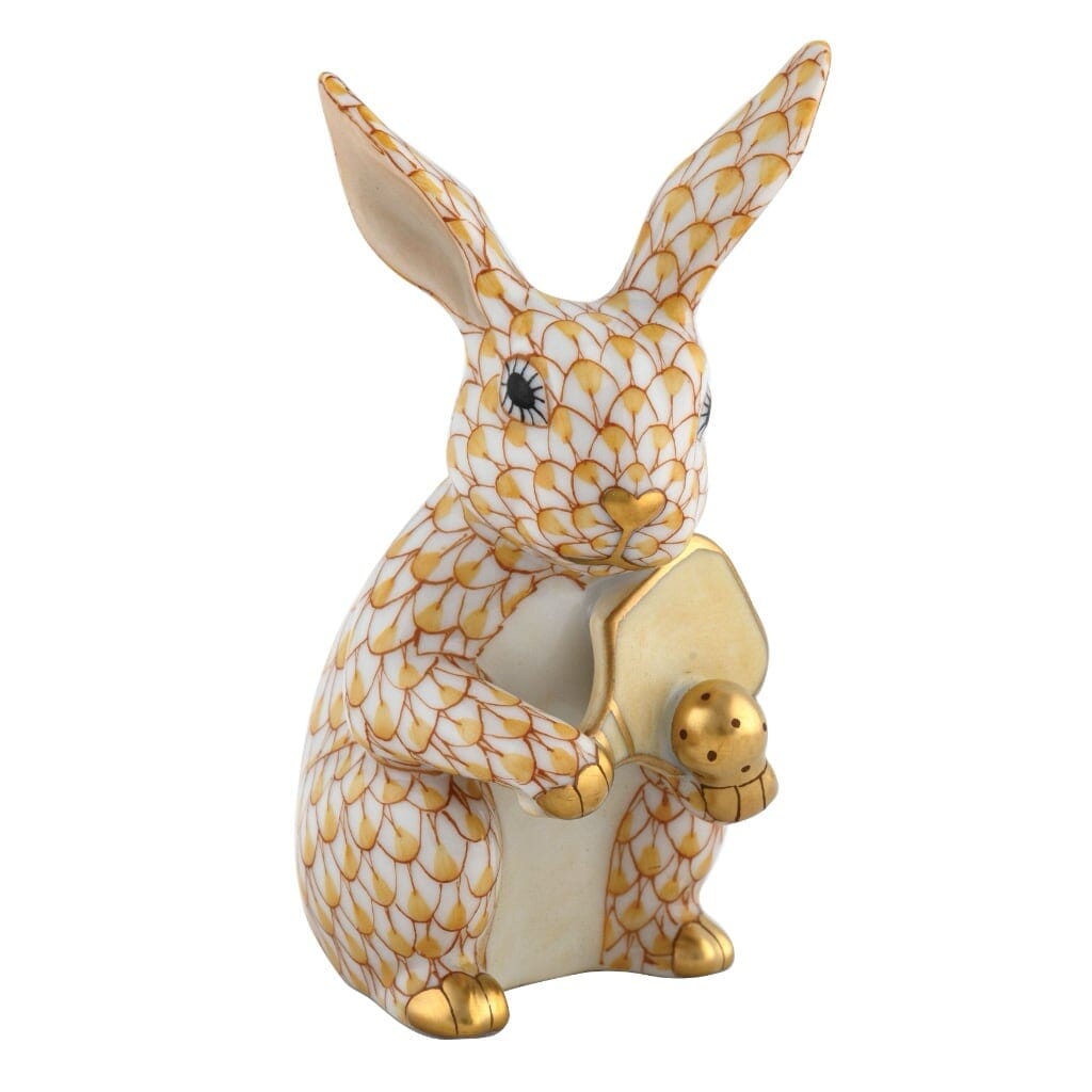 Handmade Herend Porcelain Pickleball Bunny Figurine - A Whimsical Gift