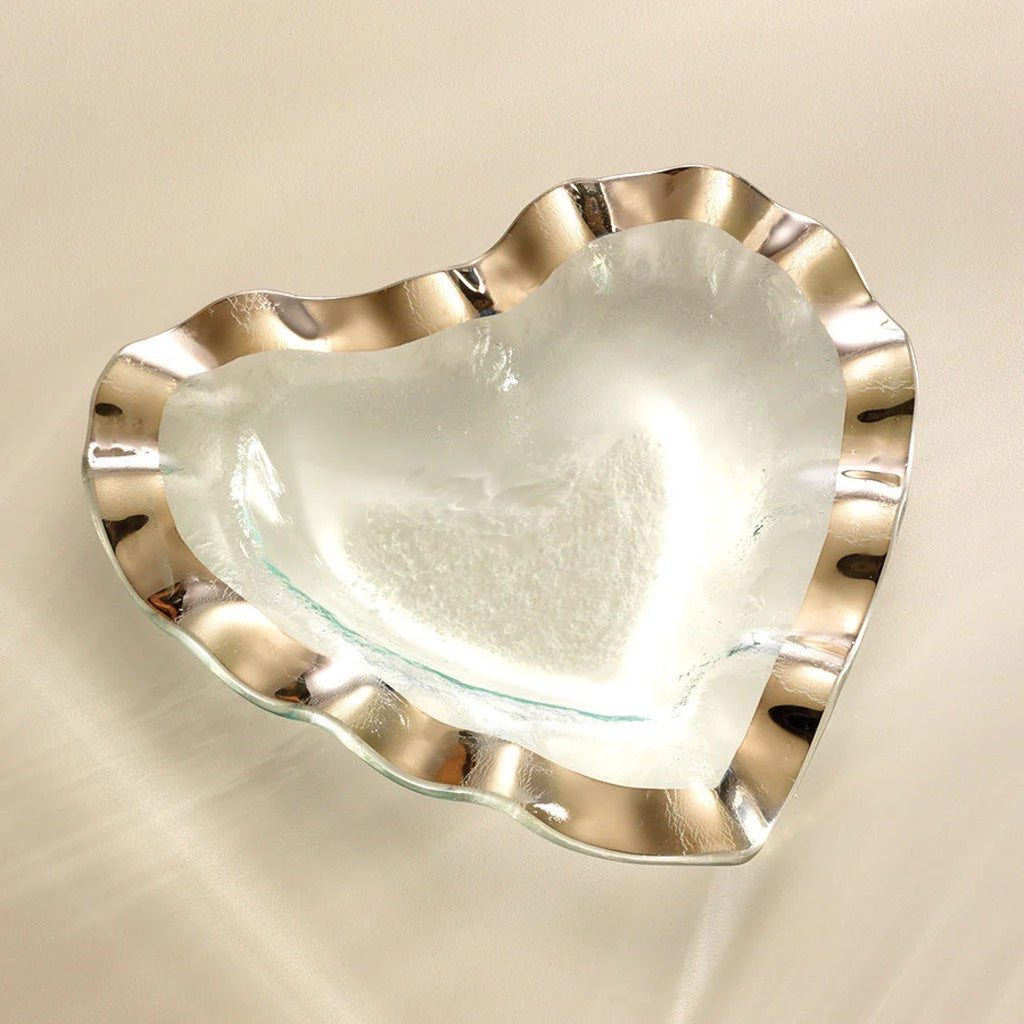 Exquisite Annieglass Handmade Ruffle Heart Shaped Dinnerware Bowl - 8 Inches