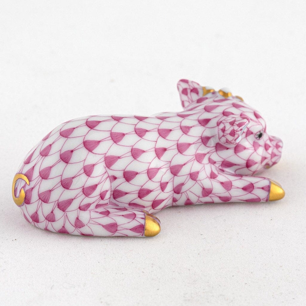 Exquisite Handmade Herend Porcelain Figurine of Daisy the Pig with a Daisy on Her Ear