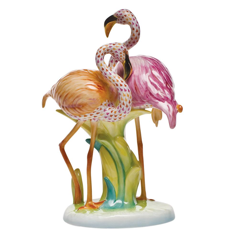 Limited Edition Herend Hand - Painted Porcelain Flamingo Duet Figurine