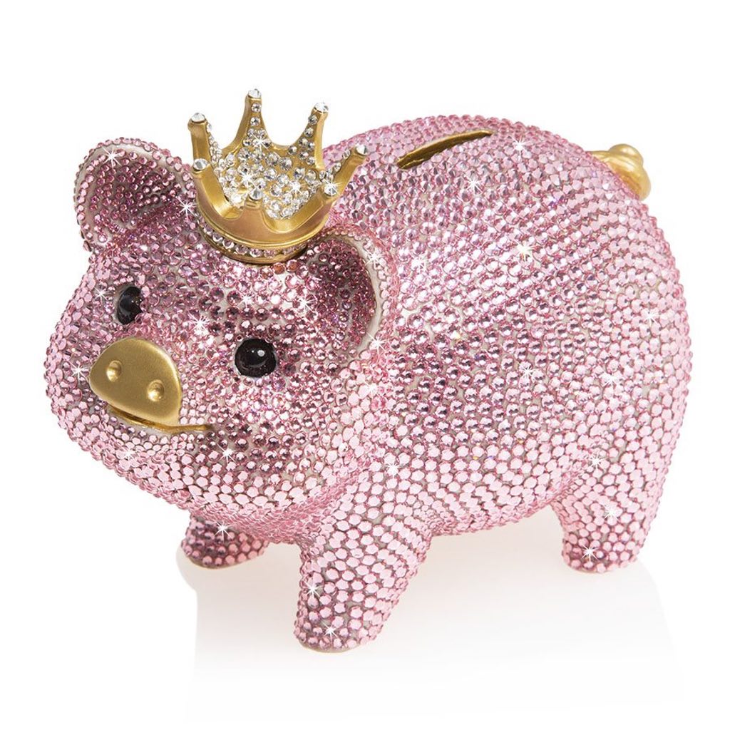 Jay Strongwater Gatsby-Style Pave Piggy Bank with Gold-Finished Crown