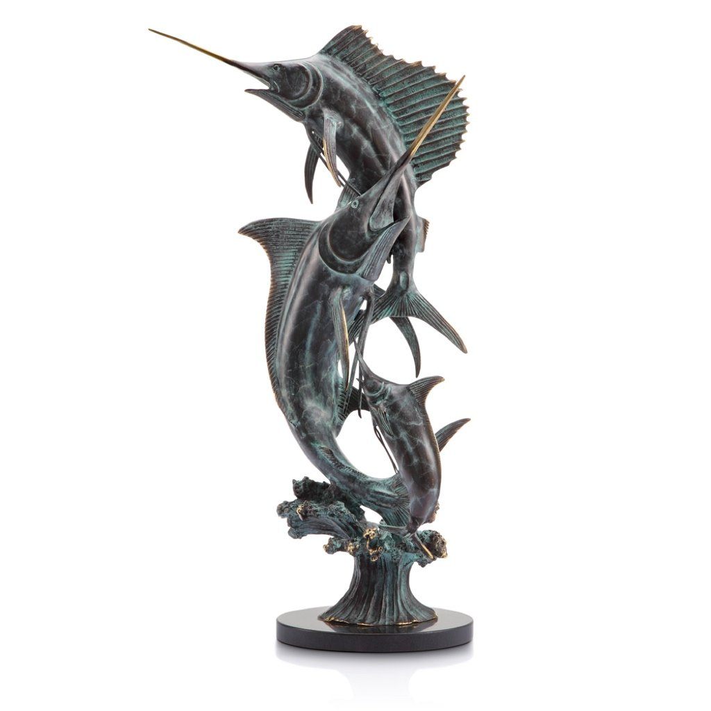 SPI Gallery Hand - crafted Grand Slam Brass Marlin & Sailfish Sculpture