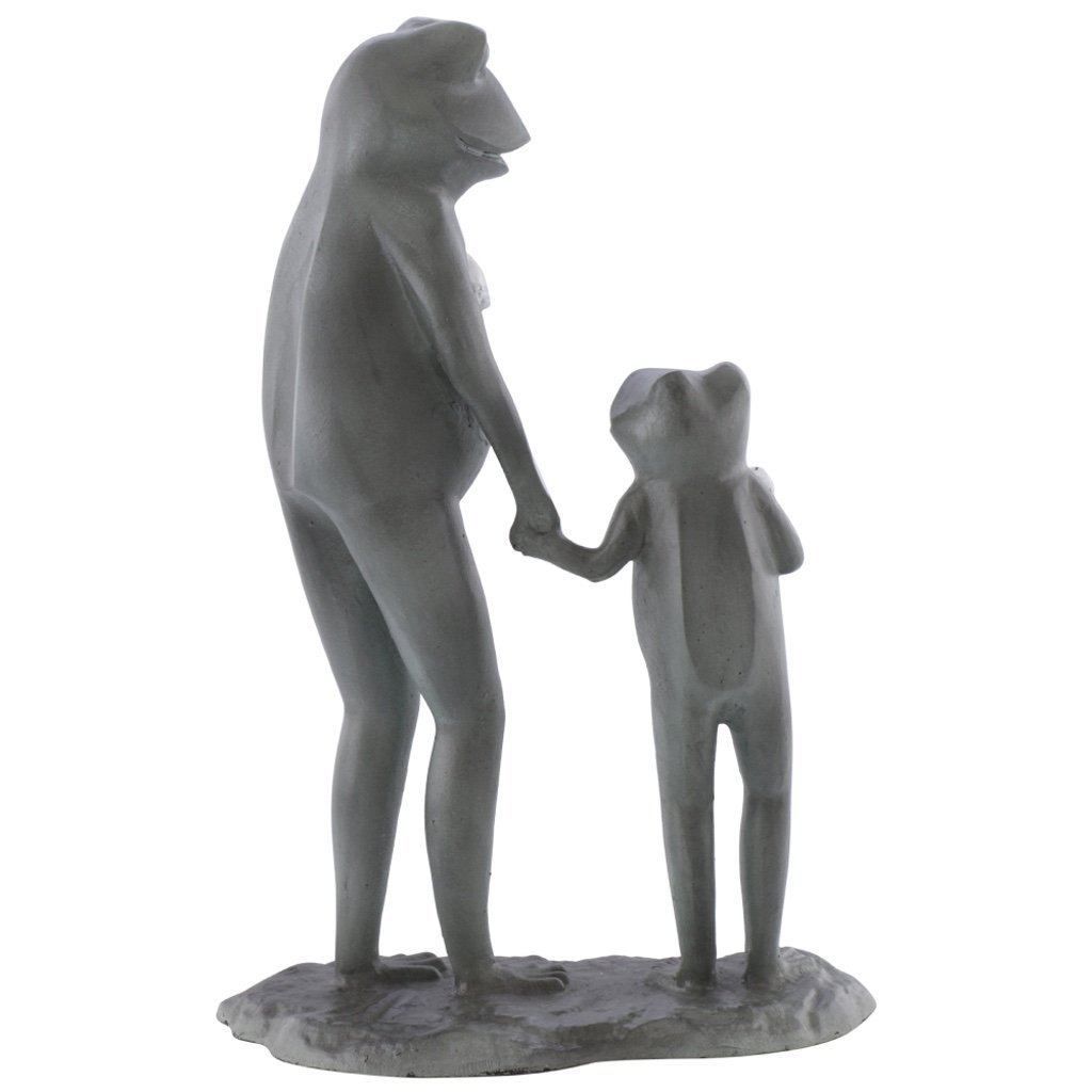 Adorable SPI Aluminum Hand - Cast Garden Frog Sculpture of Parent and Child Eating Ice - Cream