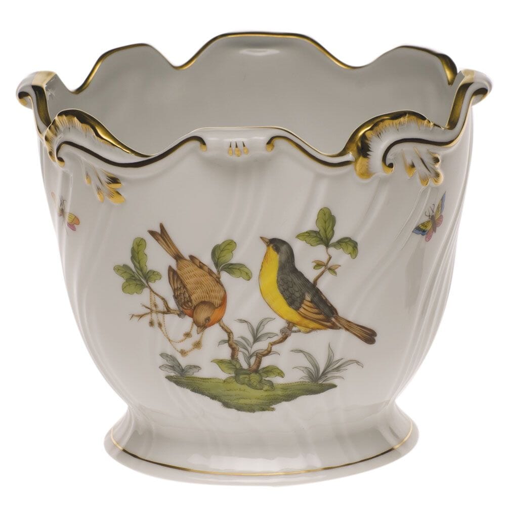 Handmade Herend Rothschild Bird Decorated Ribbed Cachepot