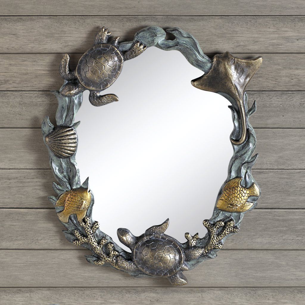 SPI Home Coastal Decorative Wall Mirror with Underwater Scene of Turtles and Sealife