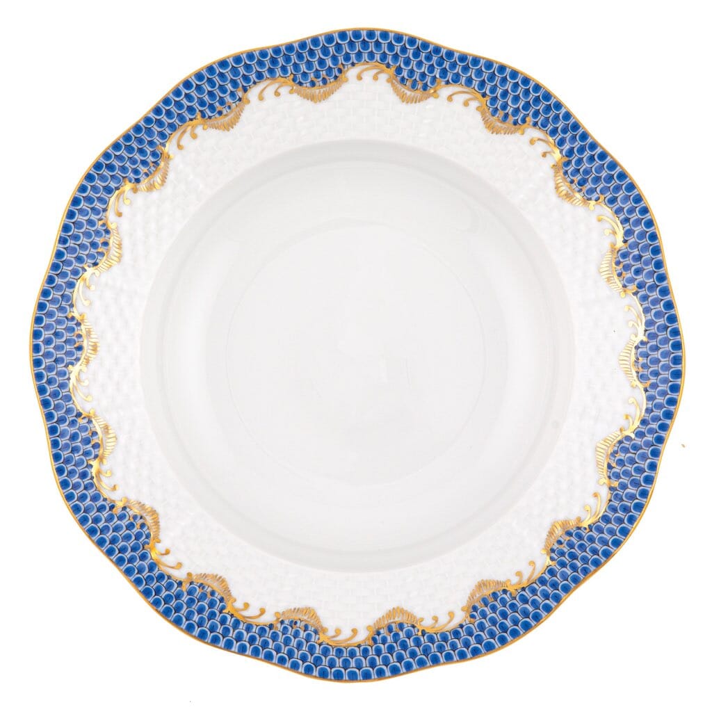 Herend Soup Plate with Timeless Fish Scale Rim in Various Colors