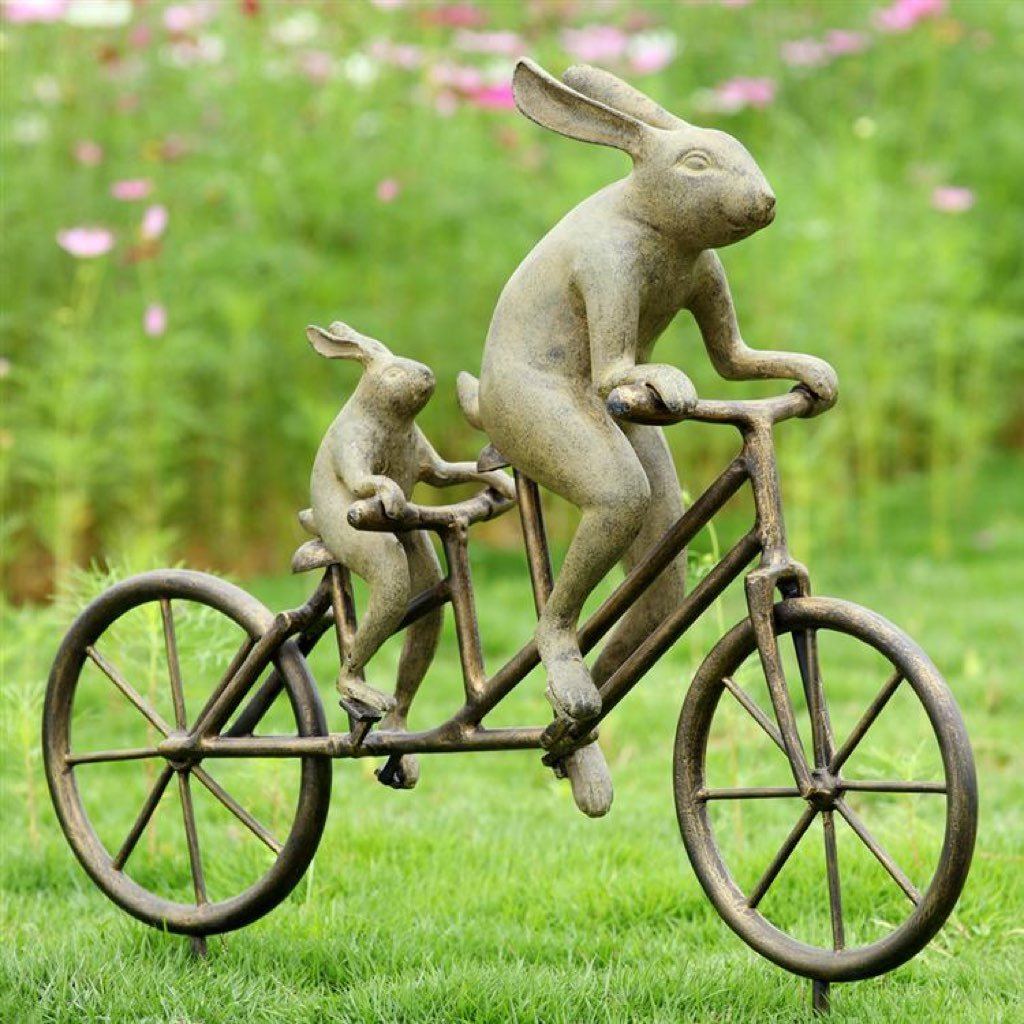 SPI Garden Tandem Bicycle Bunnies Sculpture