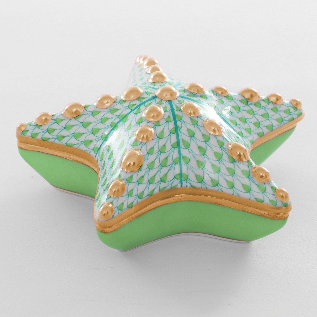 Handmade Herend Porcelain Starfish Box with 24Kt Gold Accents