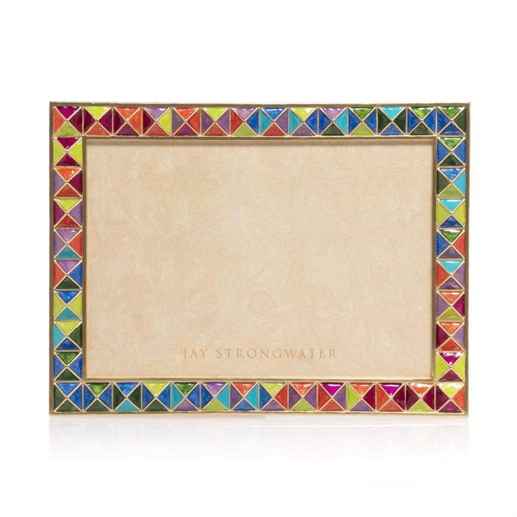 Jay Strongwater Hand - Enameled 14K Gold Rainbow Mosaic Pyramid 5 x 7 Photo Frame