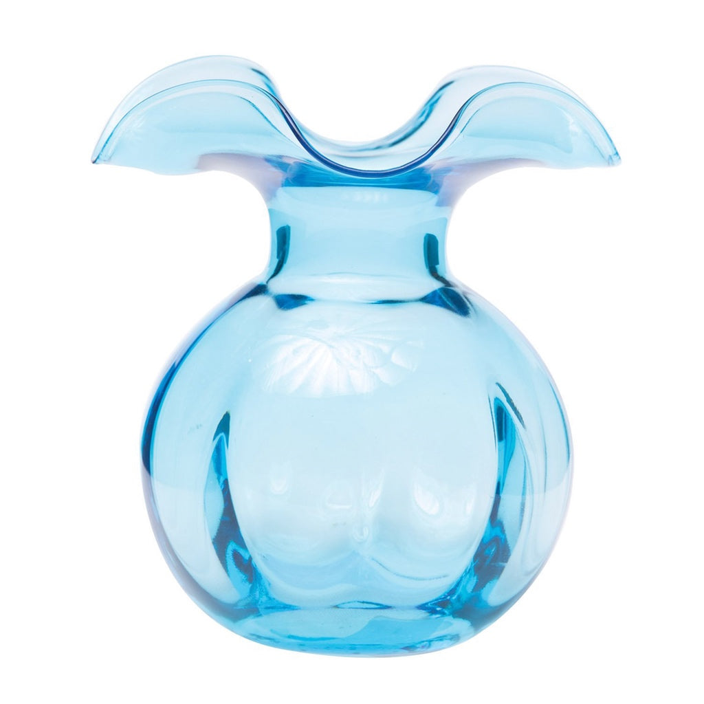 Medium Aqua Fluted Italian Mouth - Blown Hibiscus - Inspired Glass Vase