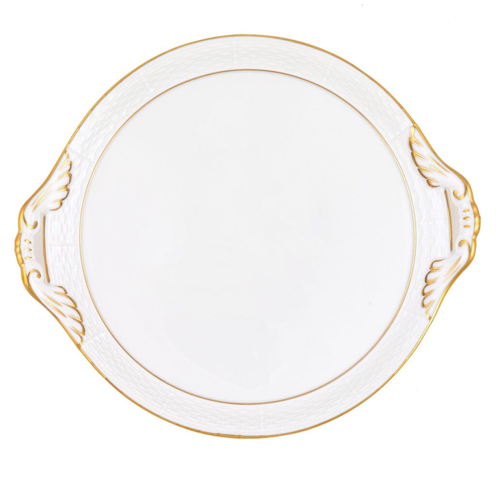Herend Round Serving Tray with Handles in the Stunning Golden Edge Pattern