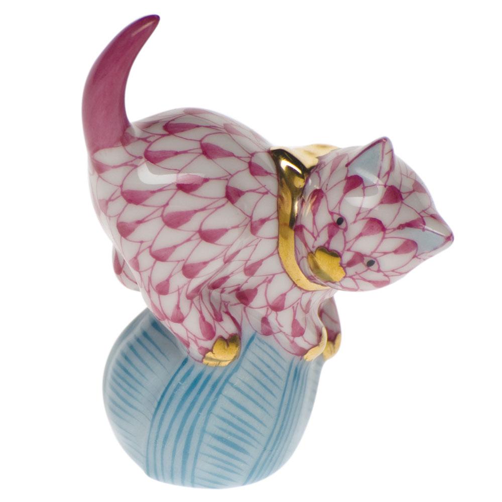 Exquisite Handmade Herend Mischievous Cat Porcelain Figurine