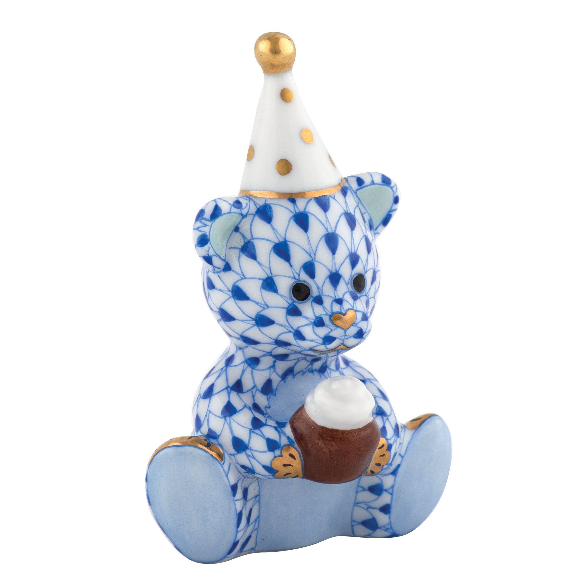 Handmade and Hand - painted Herend Birthday Bear Porcelain Figurine