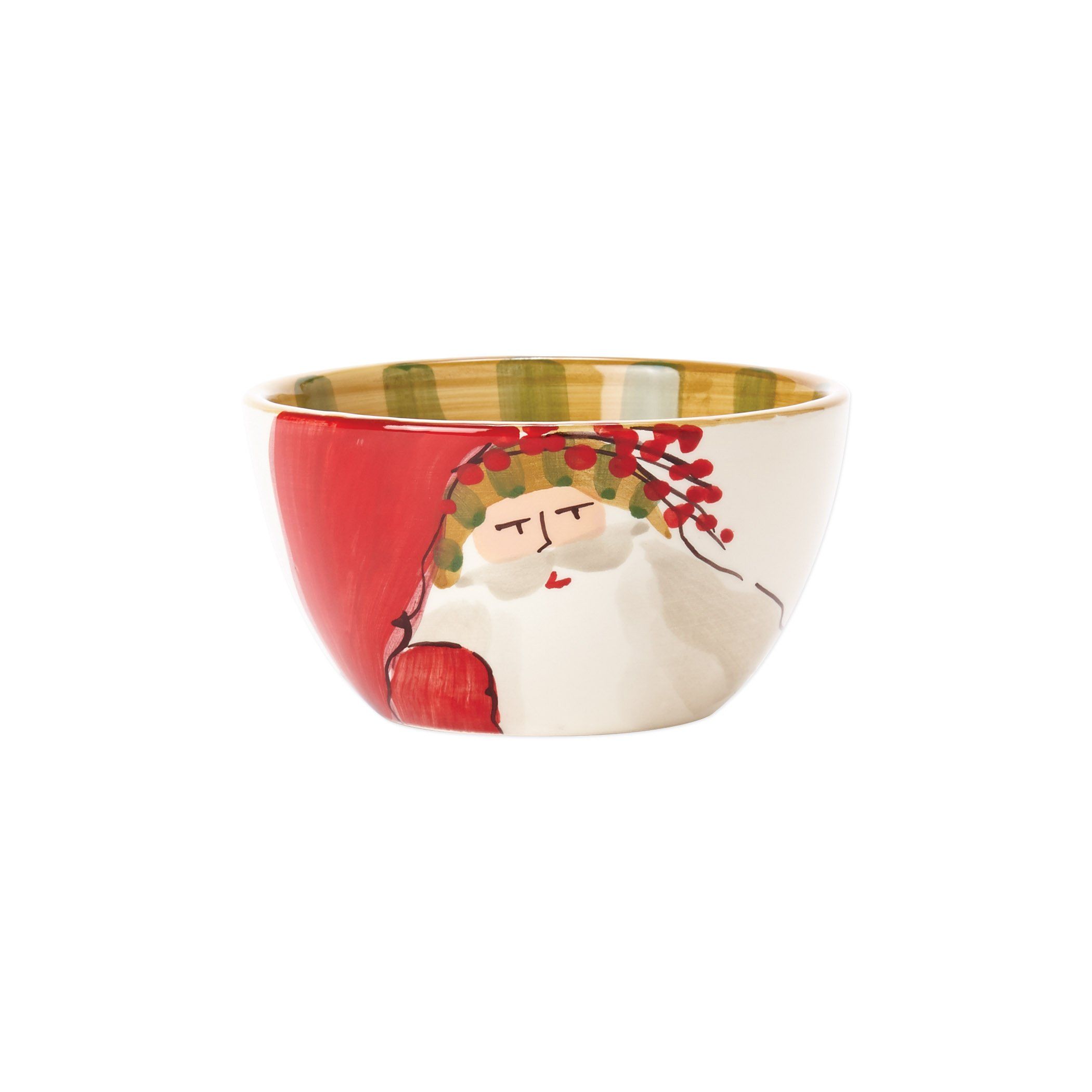 Vietri Old St. Nick Striped Hat Design Ceramic Cereal Bowl for Holiday Use
