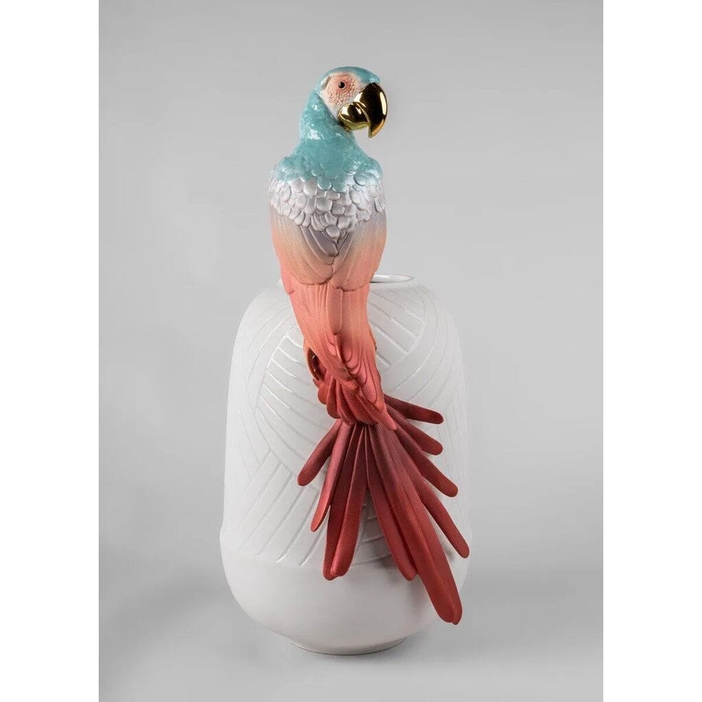 Red Lladro Handmade Porcelain Macaw Bird - Shaped Vase