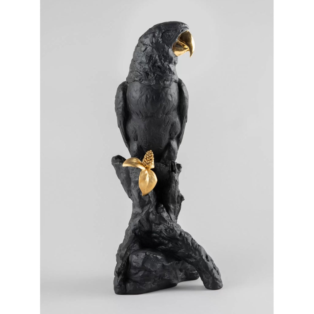 Limited Edition 1000 Lladro Black & Gold Matte Porcelain Macaw Bird Figurine