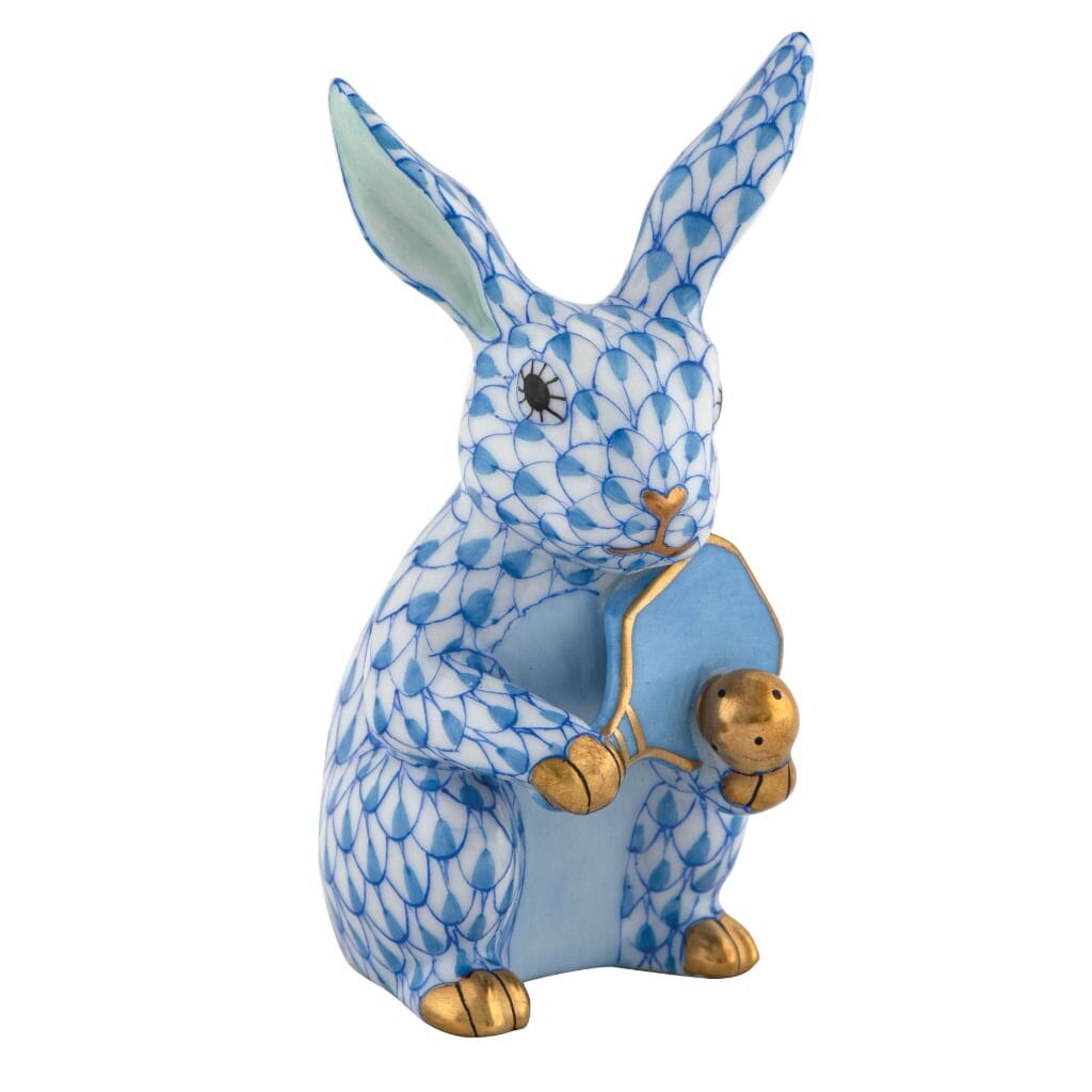 Handmade Herend Porcelain Pickleball Bunny Figurine - A Whimsical Gift
