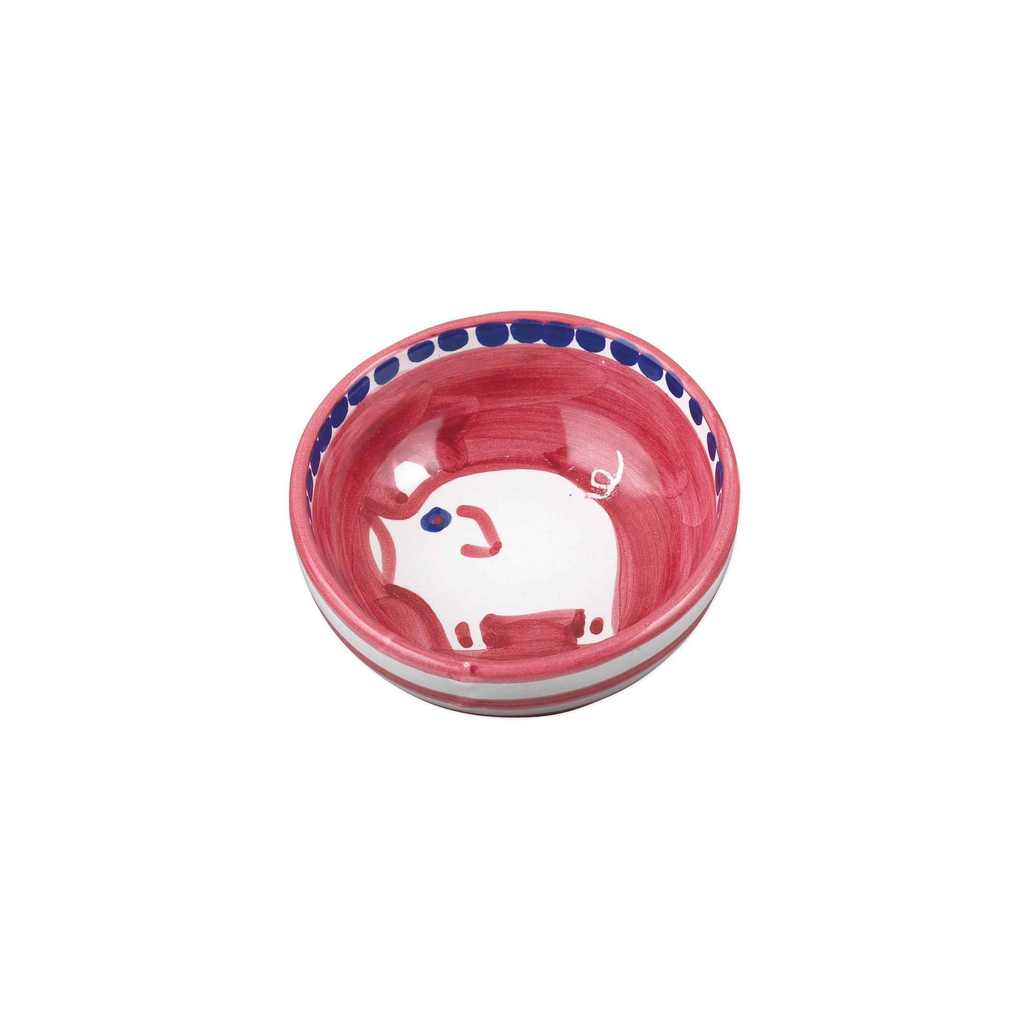 Vietri Campagna Porco Hand - painted Olive Oil Bowl with Red and Blue Accents