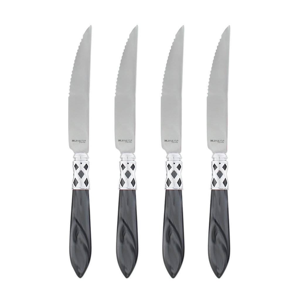 Vietri Aladdin Set of 4 High - Glossy Chrome Finish Steak Knives for Sophisticated Dining