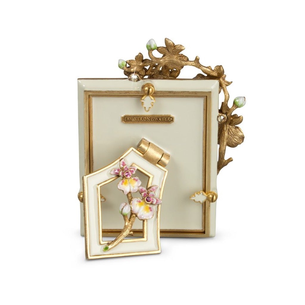 Exquisite Hand - Enameled Jay Strongwater Kelsey Orchid 3x4 Flora Frame