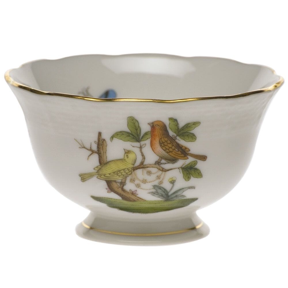 Herend Rothschild Bird Collection Porcelain Open Sugar Bowl with 24K Gold Accents