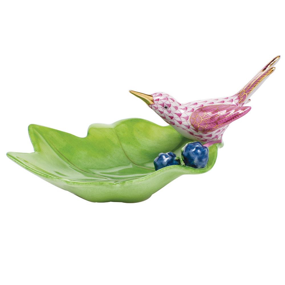 Exquisite Hand - painted Herend Hummingbird on Leaf Porcelain Figurine