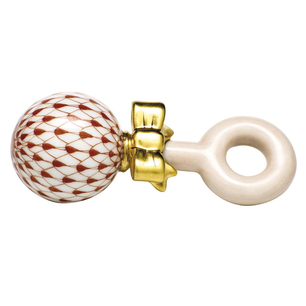 Handmade Herend Porcelain Baby Rattle with Traditional Fishnet Pattern