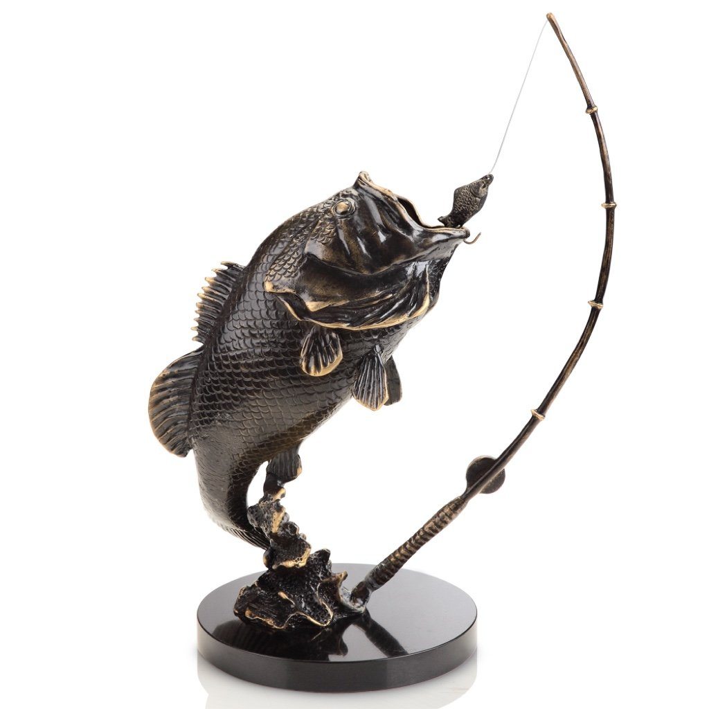 SPI Gallery Handmade Solid Brass Bronze Colored Largemouth Bass Sculpture for Anglers