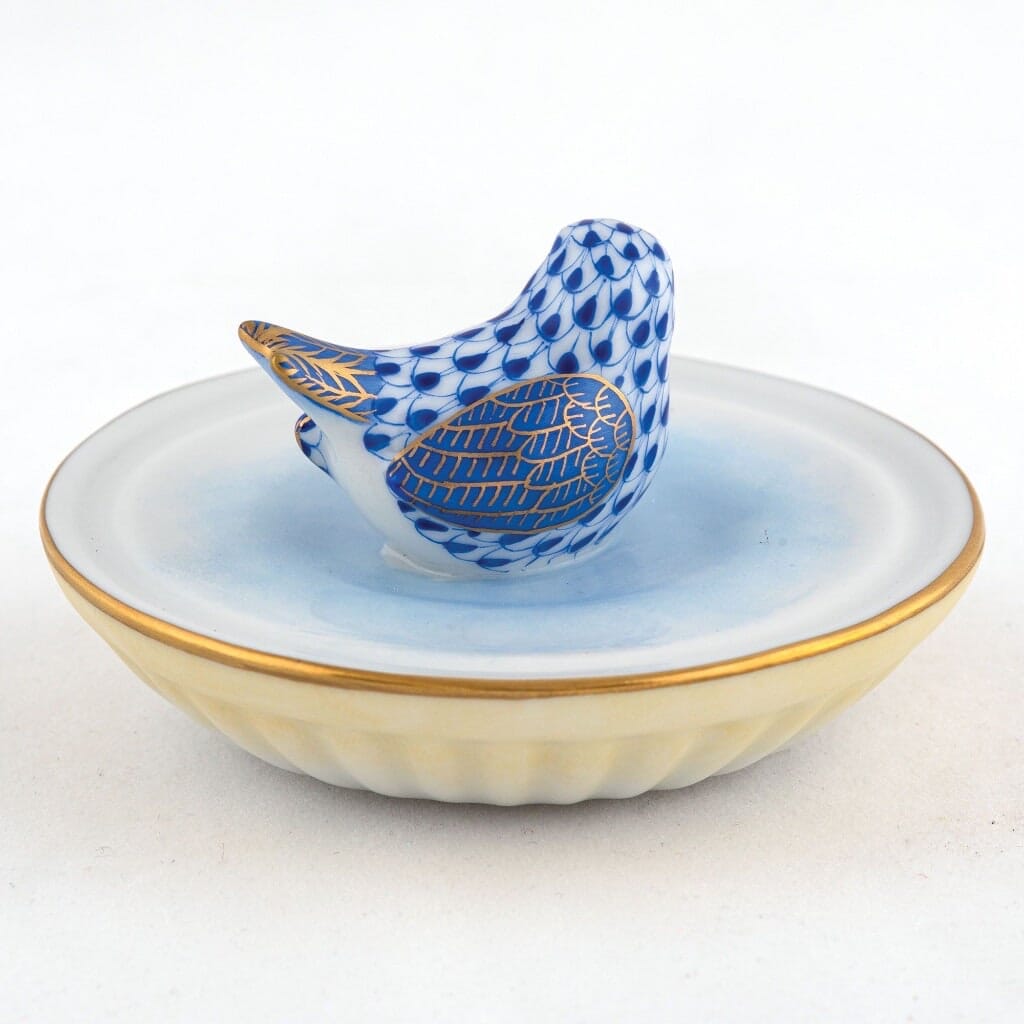 Handmade Herend Porcelain Figurine of a Bird Enjoying a Bath