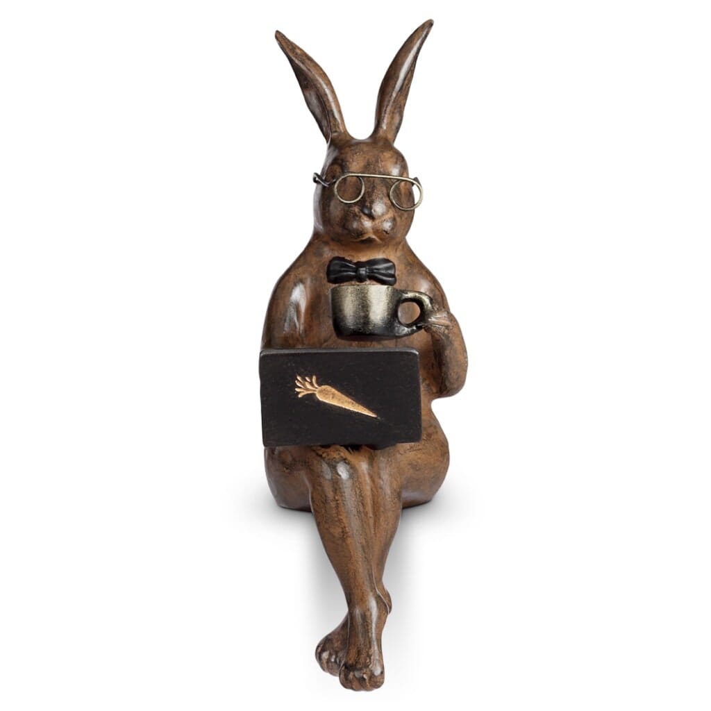 Whimsical Aluminum SPI Garden Coffee Break Rabbit Ledge Sitter Statue