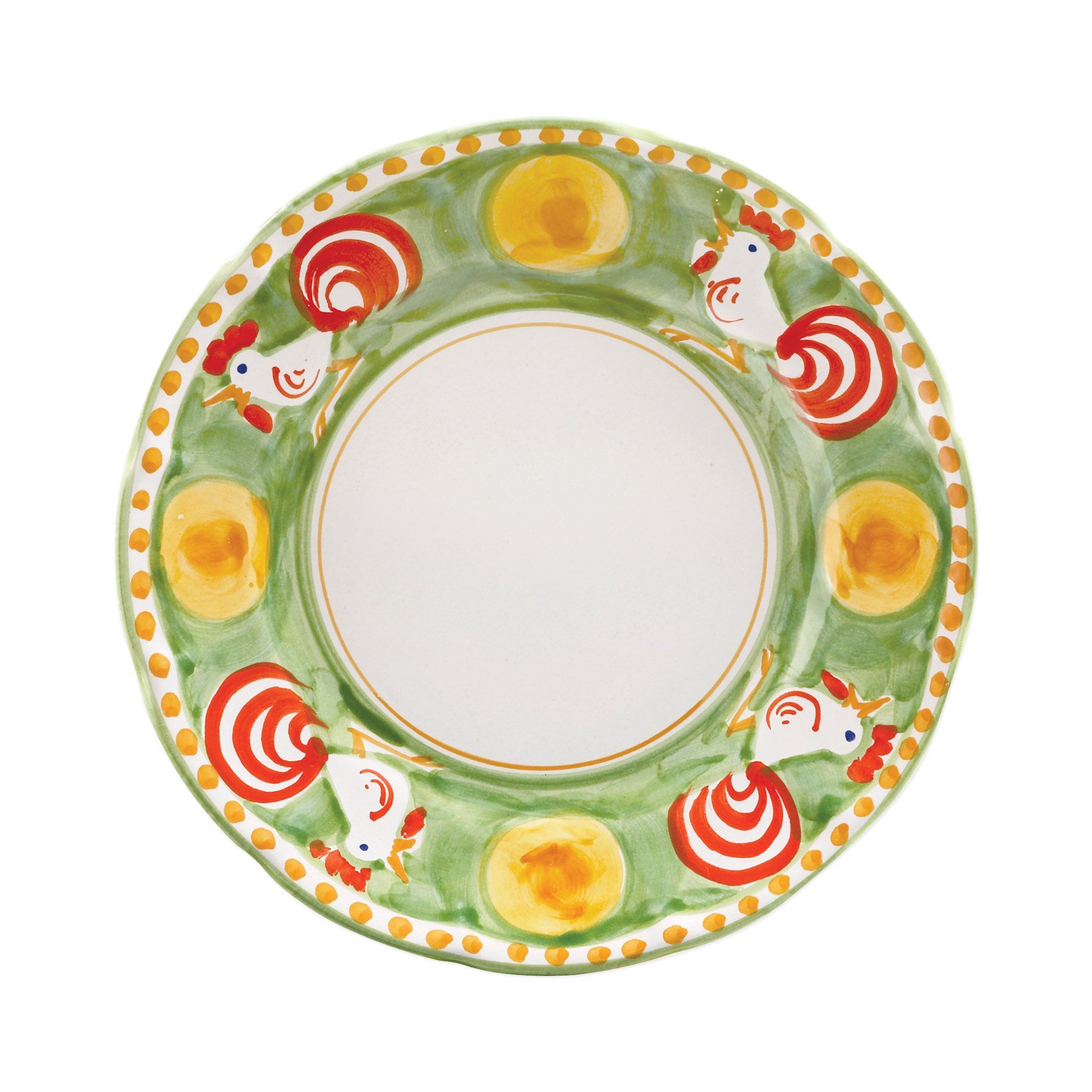 Vietri Campagna Gallina Hand - painted Dinner Plate with Rooster Design on Green Background