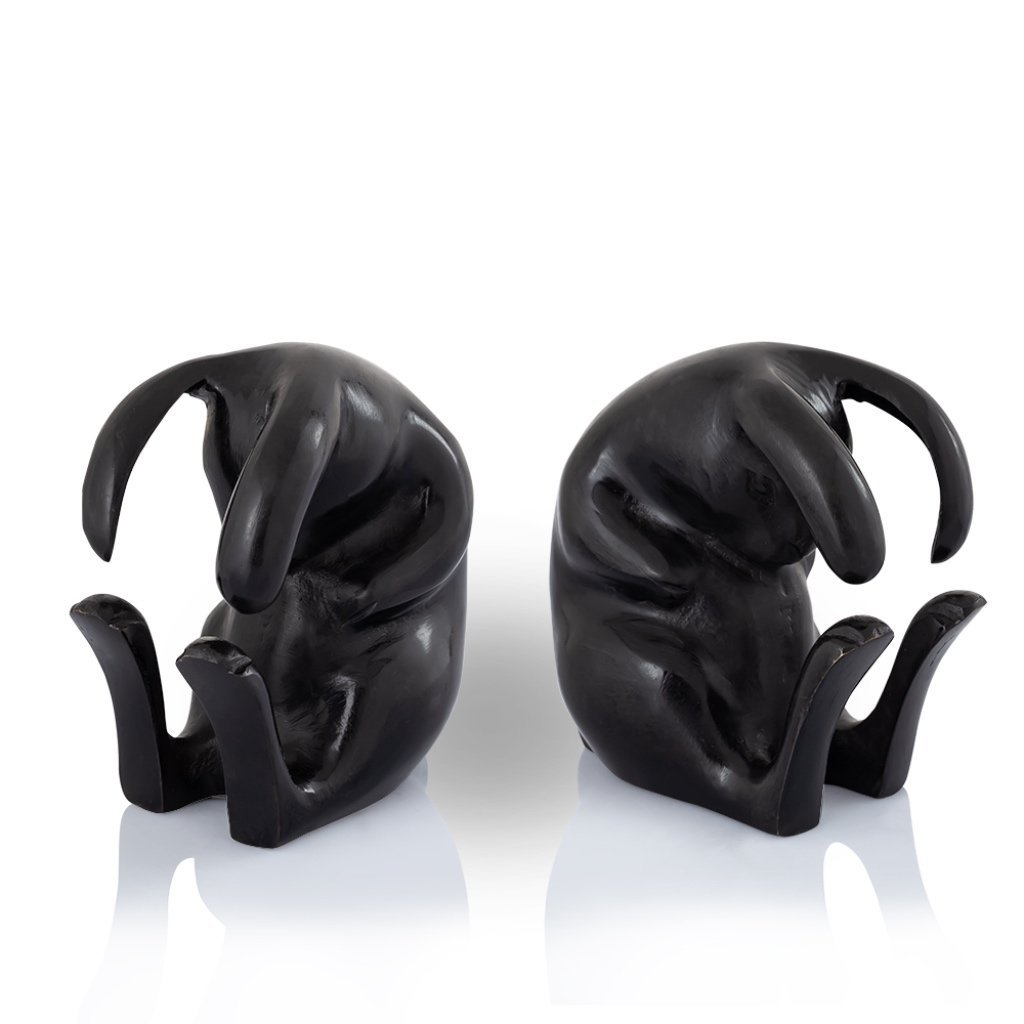 Bronze-Colored Hand-Cast Brass Rabbit Bookends for Home or Office (Set of 2)