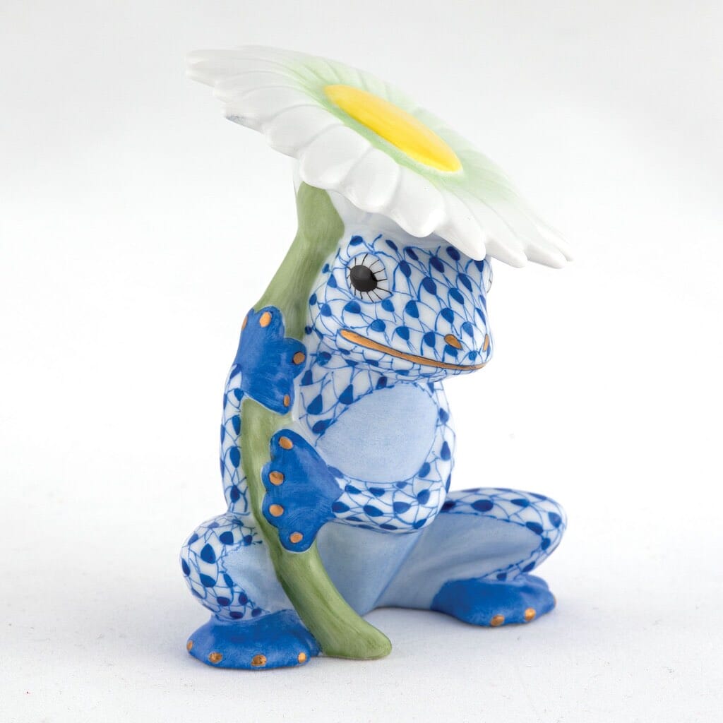 Exquisite Handmade Herend Porcelain Flower Frog Figurine