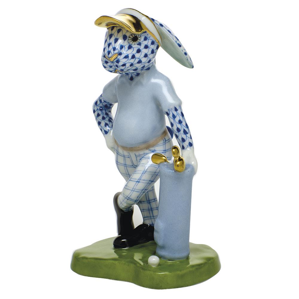 Handmade Herend Golf Bunny Porcelain Figurine with Exquisite Paint