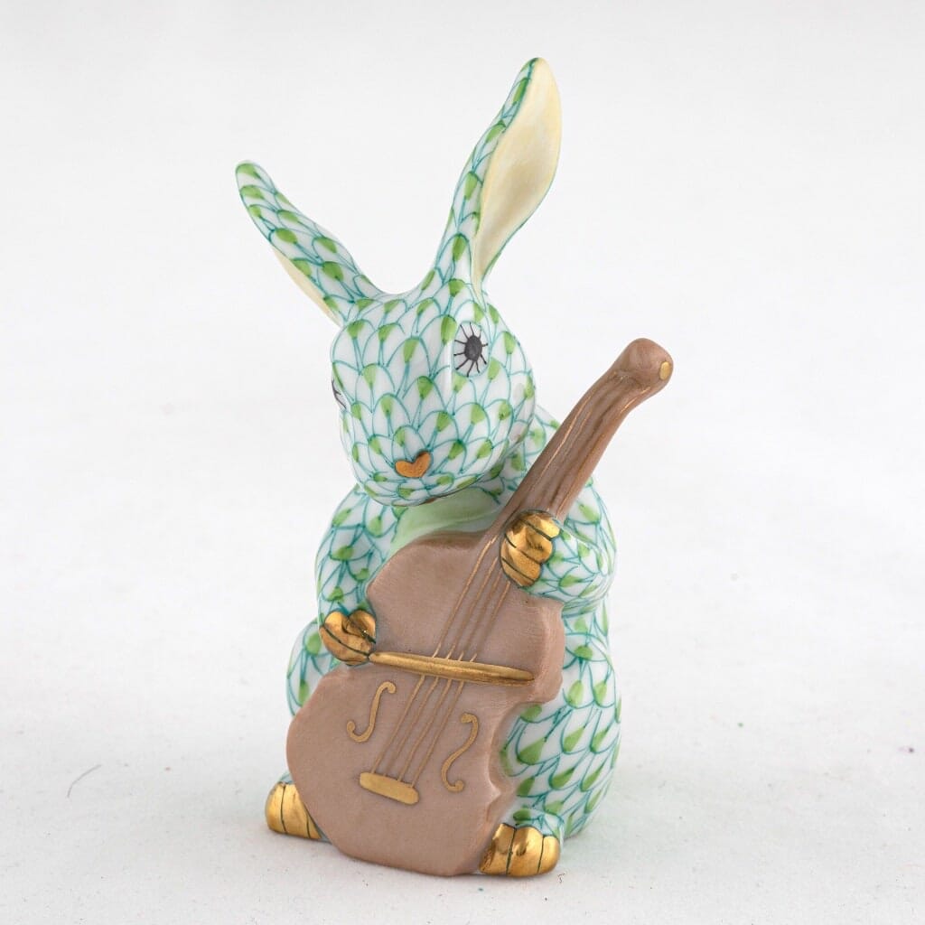 Herend Handmade Porcelain Cello Bunny Figurine for Charming Decor