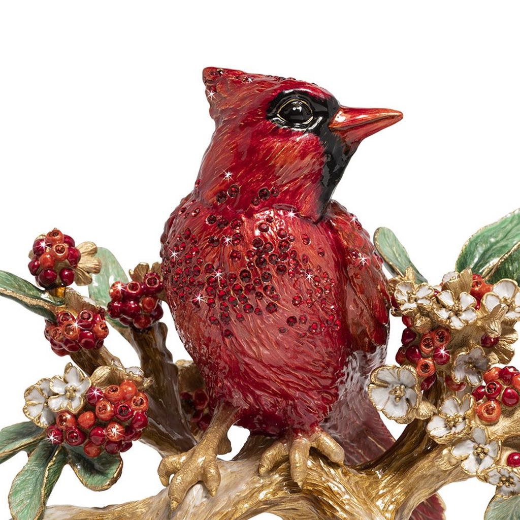 Exquisite Jay Strongwater Hand - Enameled Red Cardinal on Flower Branch Figurine