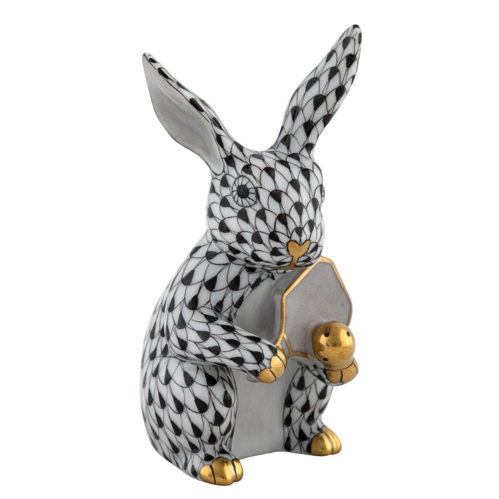 Handmade Herend Porcelain Pickleball Bunny Figurine - A Whimsical Gift