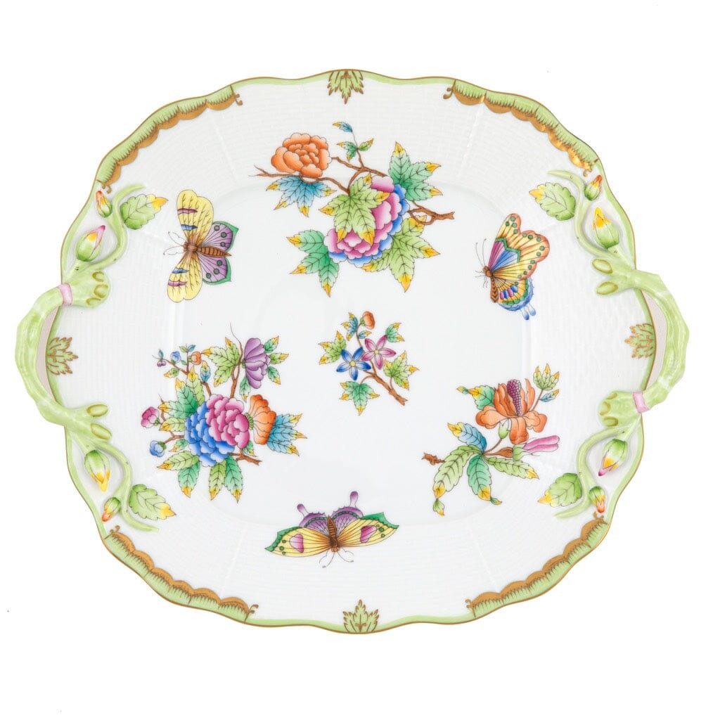 Exquisite Herend Queen Victoria Pattern Square Cake Serving Plate with Convenient Handles