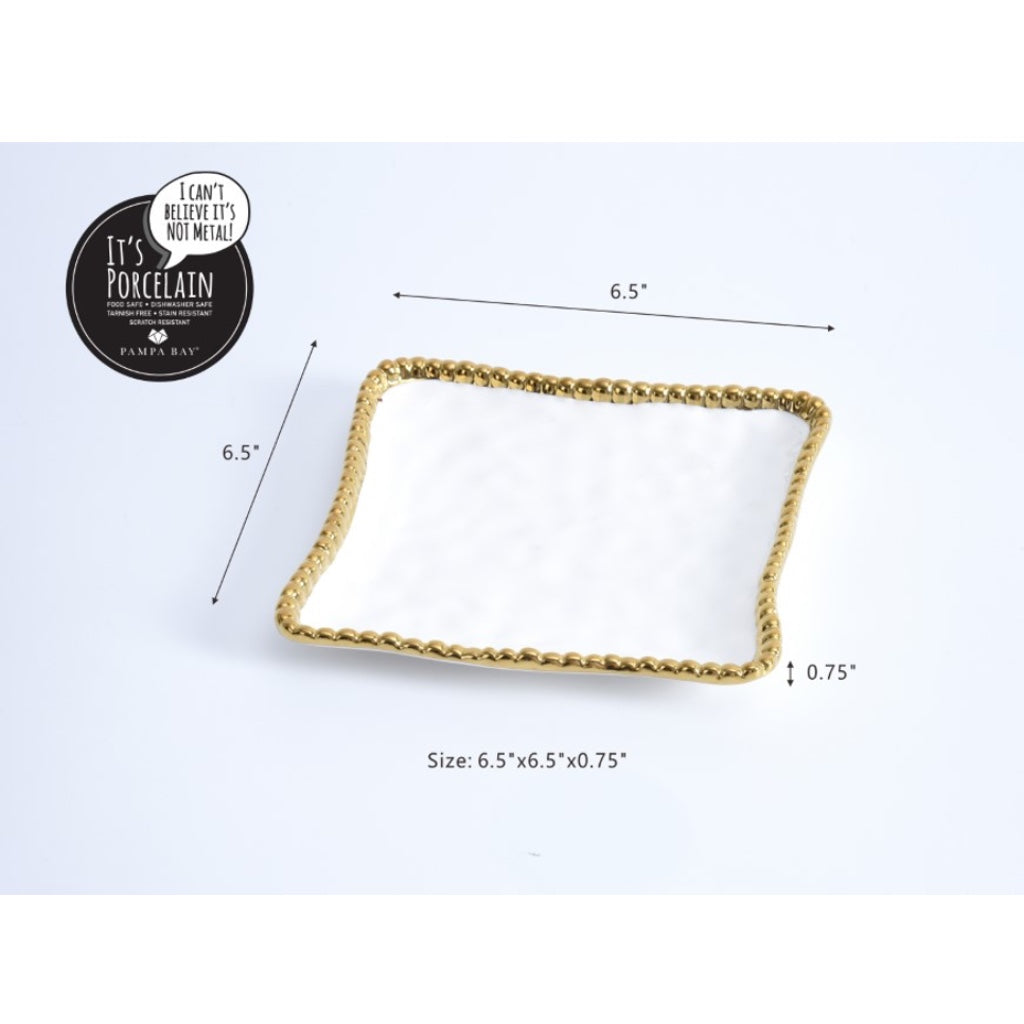 Pampa Bay Golden Salerno Elegant Square Porcelain Appetizer and Dessert Plate