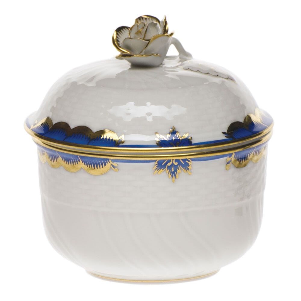 Herend Princess Victoria Rose-Adorned Covered Sugar Bowl with 24K Gold Accents