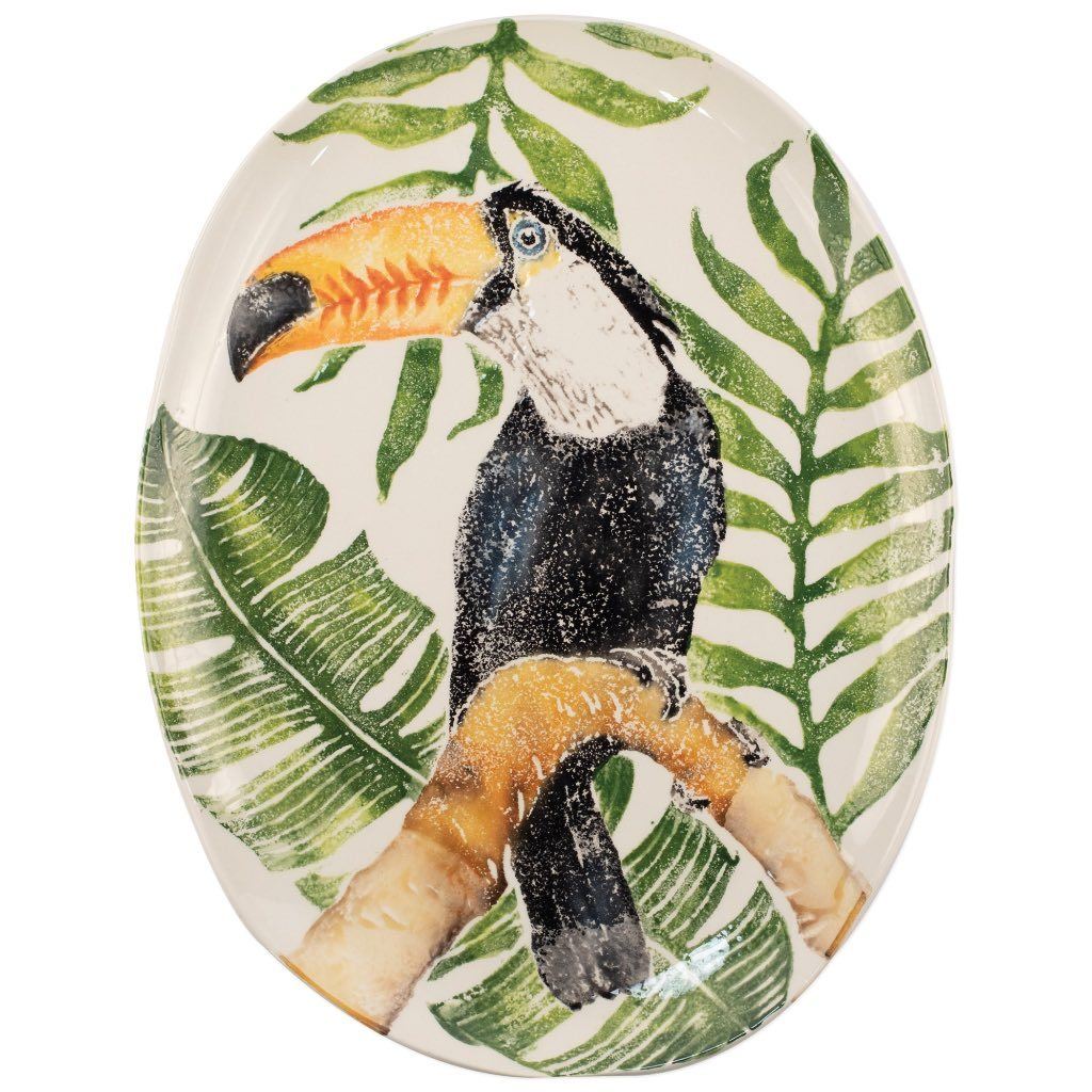Vietri Hand - crafted Oval Toucan Jungle Pattern Serving Platter