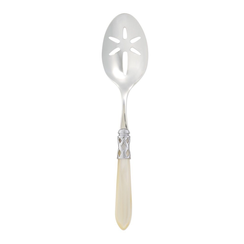 Vietri Aladdin Shiny Chrome 18/10 Stainless Steel Slotted Serving Spoon