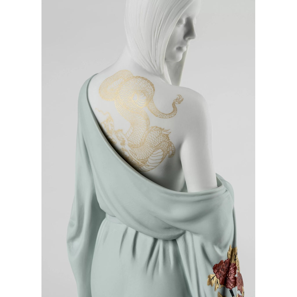 Exquisite Lladro Handmade Porcelain Figurine of Beauty with Dragon Tattoo