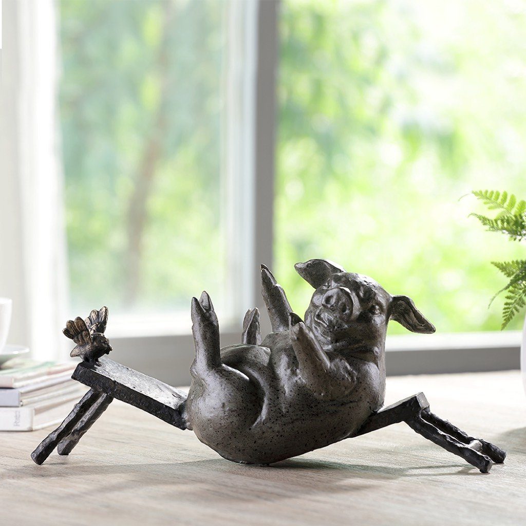 Adorable SPI Home Cast Iron Fat Pig Broken Bench Desktop Ornament