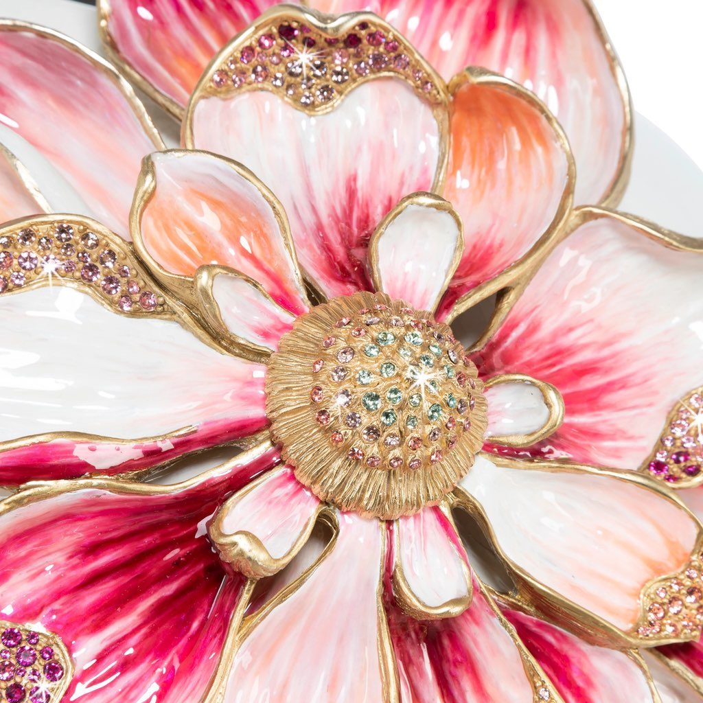 Exquisite Jay Strongwater Decorative Dolly Magnolia Ceramic Vase with Metal Base and Crystal - Adorned Magnolia