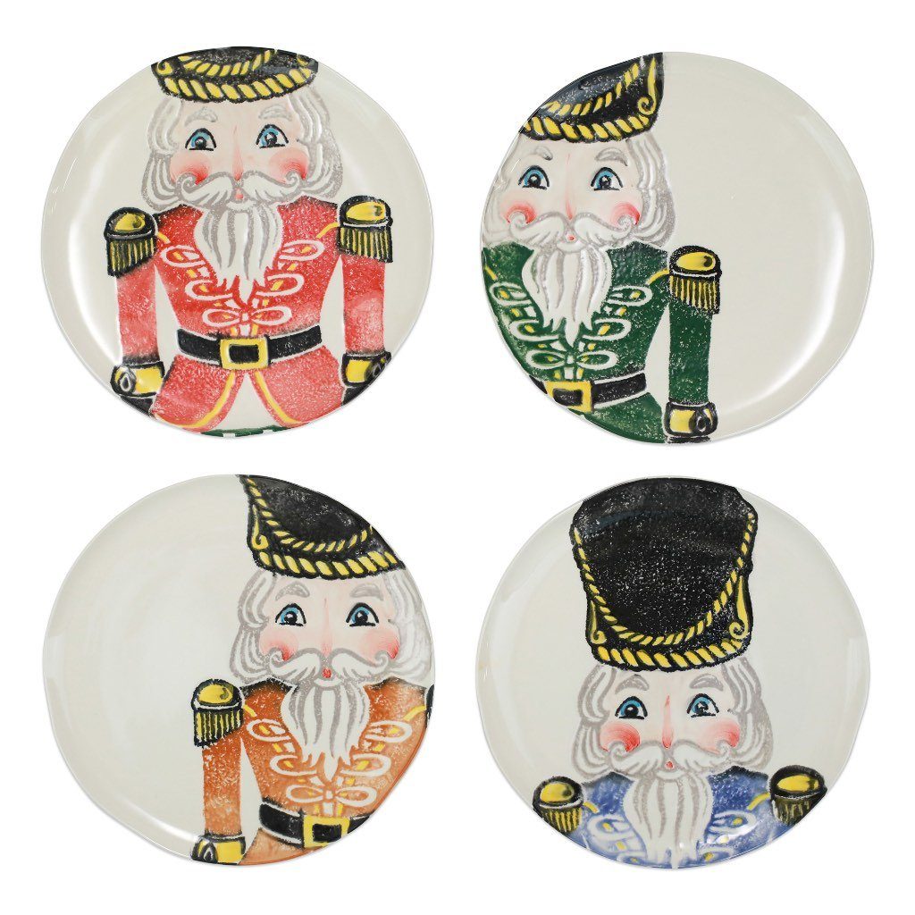 Assorted Set of 4 Vietri Nutcracker-themed Dinner Plates for Festive Dining