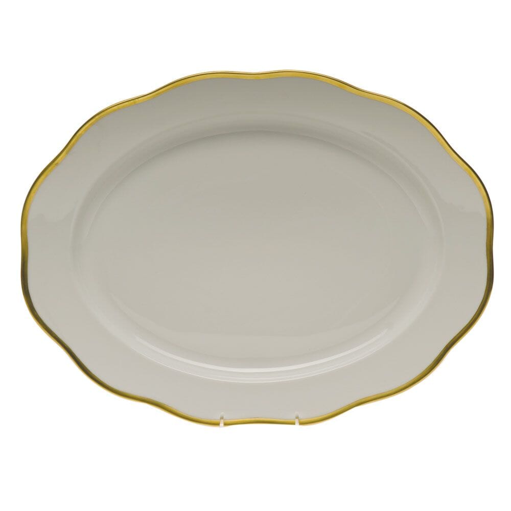 17-Inch Hand-Painted Herend Gwendolyn Oval Porcelain Platter with 24K Gold Rim