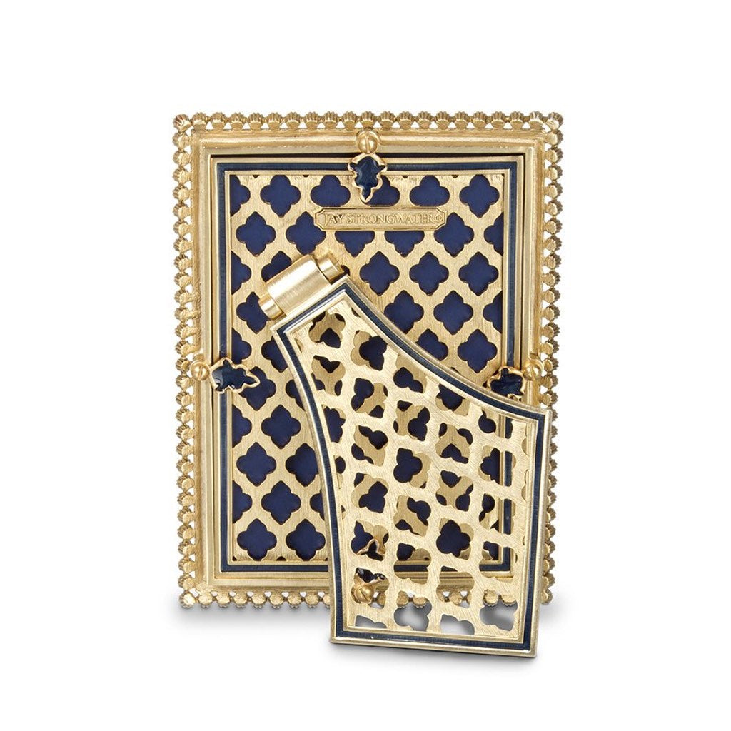 Jay Strongwater Lorraine 4 x 6 Photo Picture Frame - Delft Garden Style with Indigo Blue and 14K Gold Finish