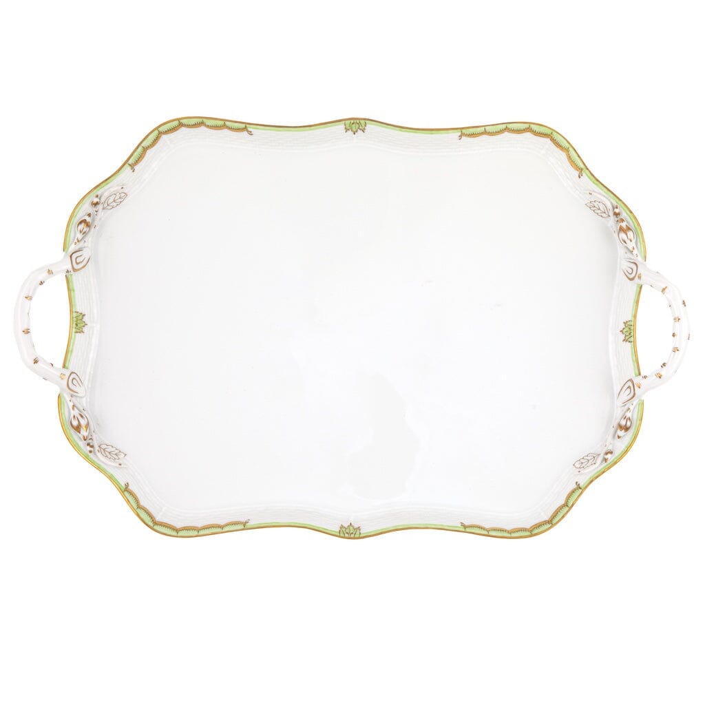 Herend Porcelain Princess Victoria Pattern Rectangular Serving Tray with Delicate Branch Handles