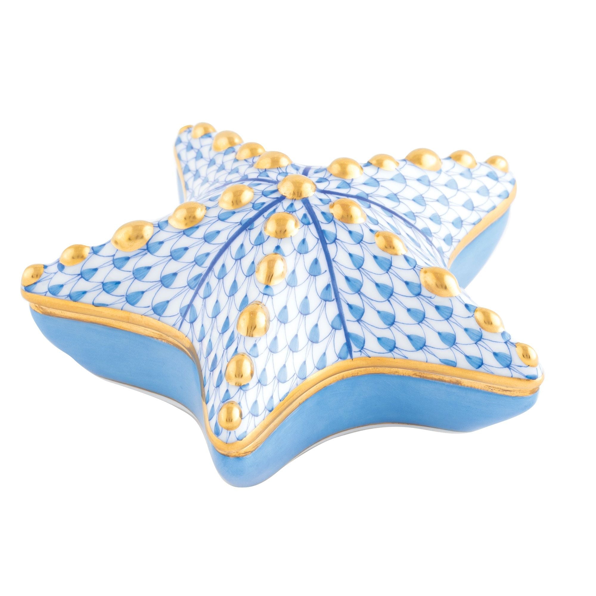 Handmade Herend Porcelain Starfish Box with 24Kt Gold Accents
